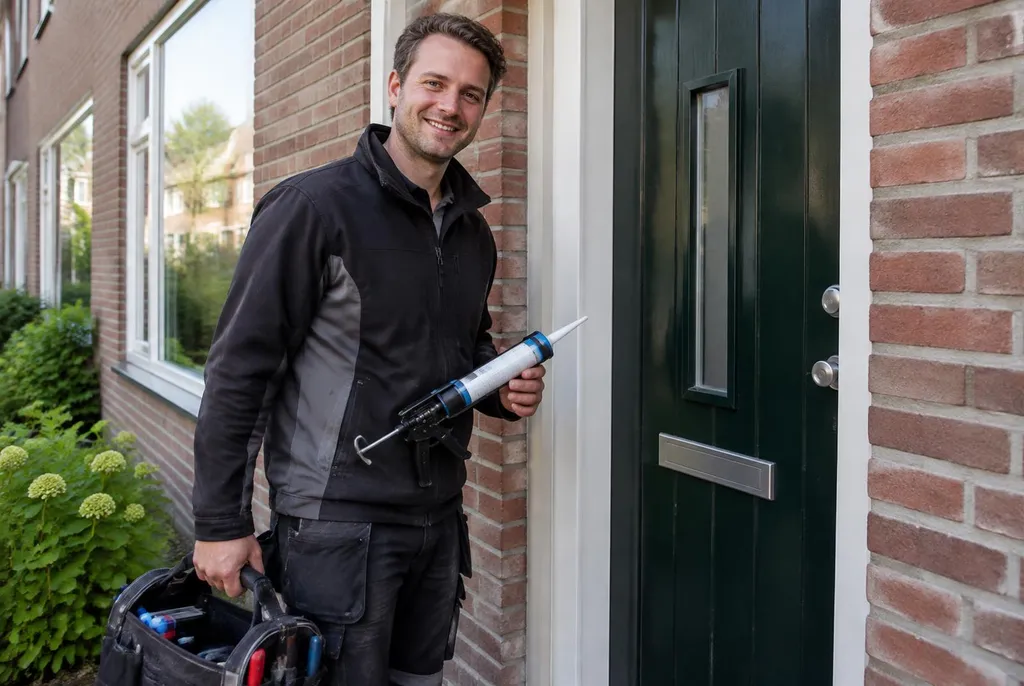 Vakman van Kitbedrijf Loosdrecht bij de voordeur van een woning